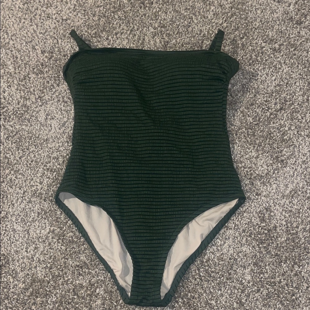 Textured Dark Green One-Piece Swimsuit